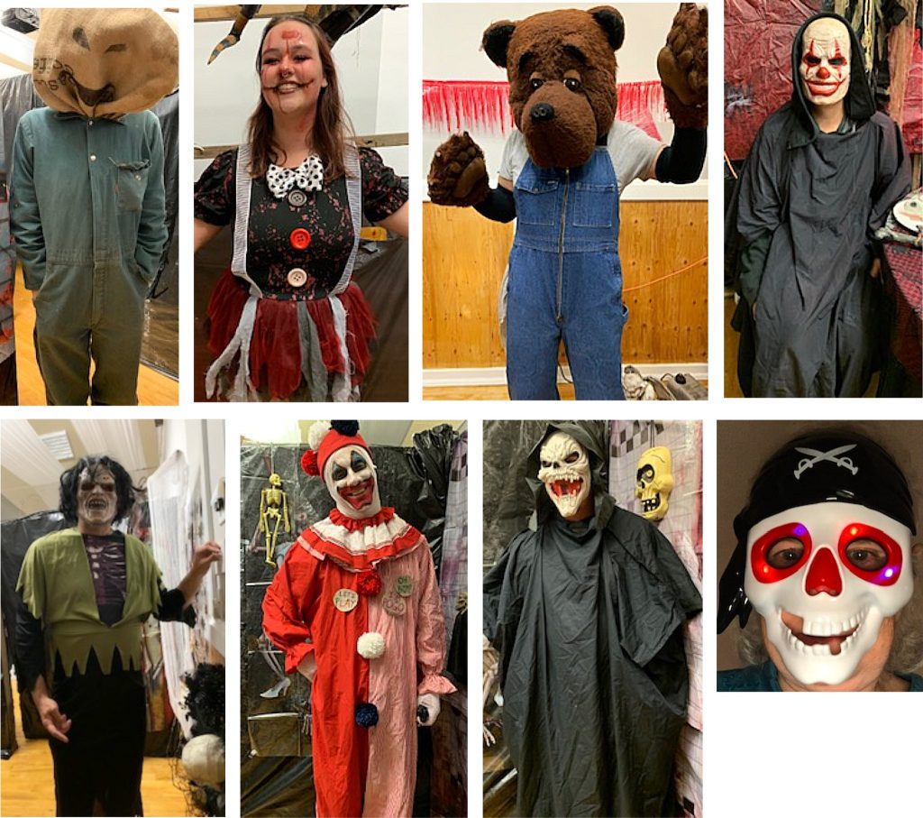A collage of photos of Glenora Haunted Hall spookers, or volunteers, in scary costumes.