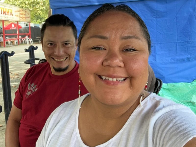 A photo of Clayton and Larissa, who are two Indigenous artists from the Cowichan Valley.