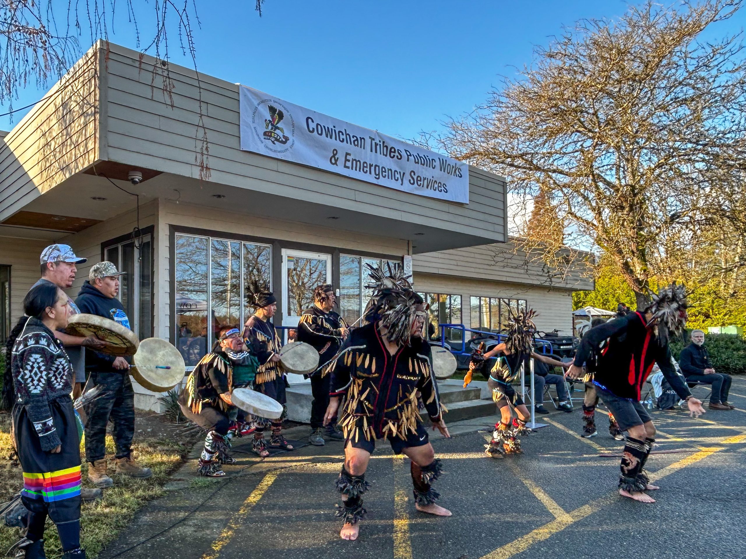 Cowichan Tribes dancers performing.