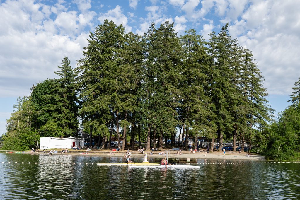 Long Lake Beach with paddlers.