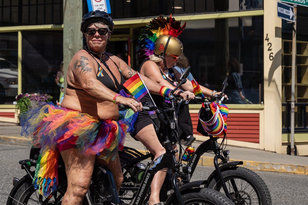 Two colourful cyclists in the Nanaimo Pride Parade on Sunday, June 8, 2025.