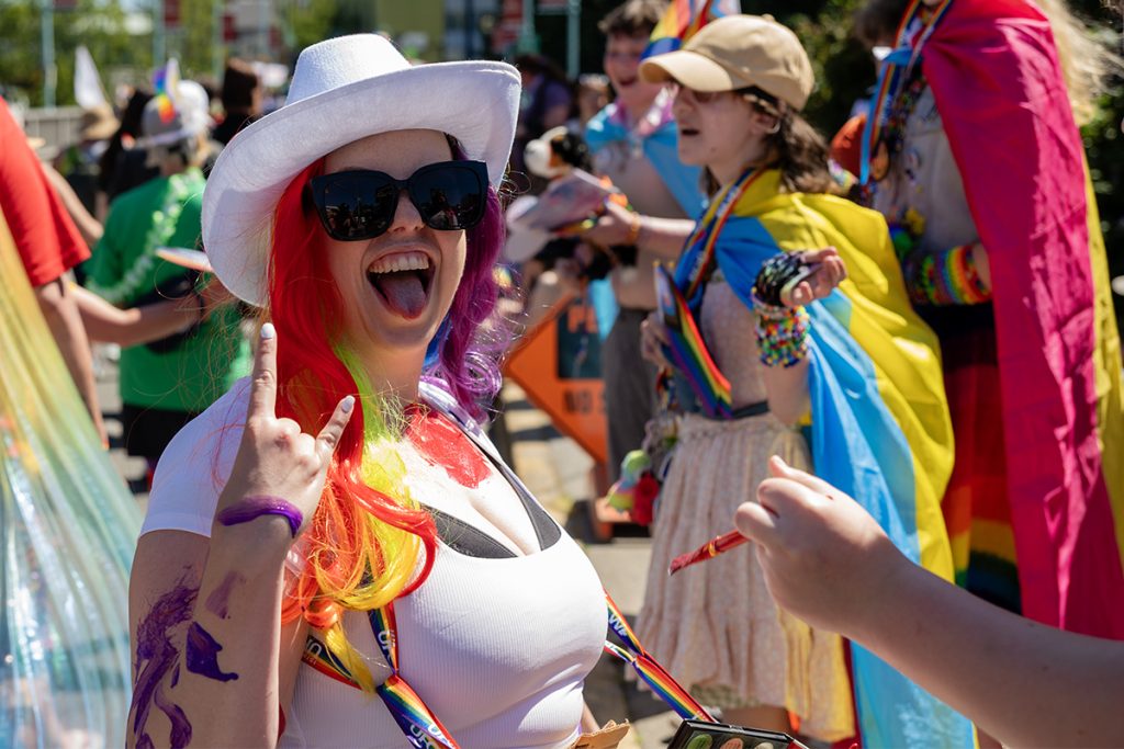 One person carried a tray of paint and invited people to paint on them during the Nanaimo Pride Parade on Sunday, June 8, 2025.