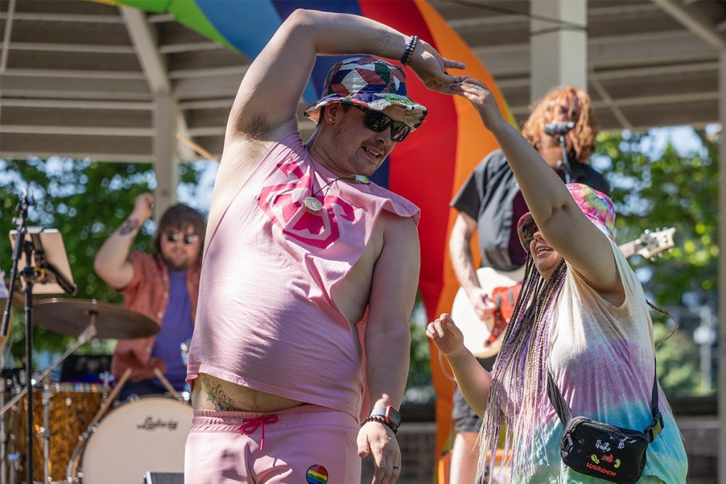 Two people dance at the Nanaimo Pride Festival on Sunday, June 8, 2025.
