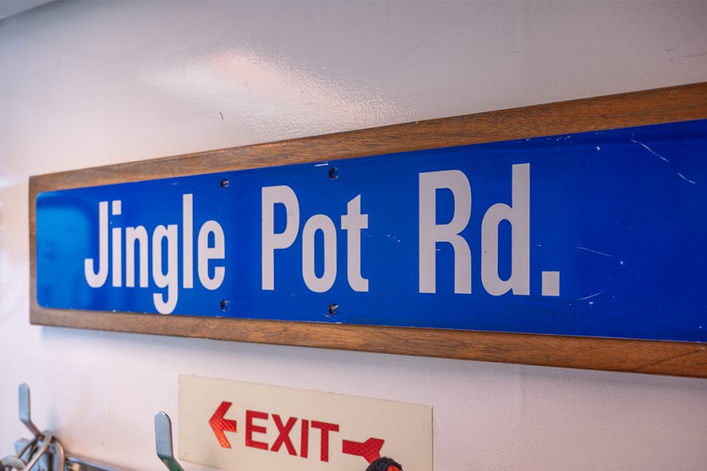 The main corridor through HMCS Nanaimo is named Jingle Pot Road, complete with a street sign referencing the mining history of its namesake city.