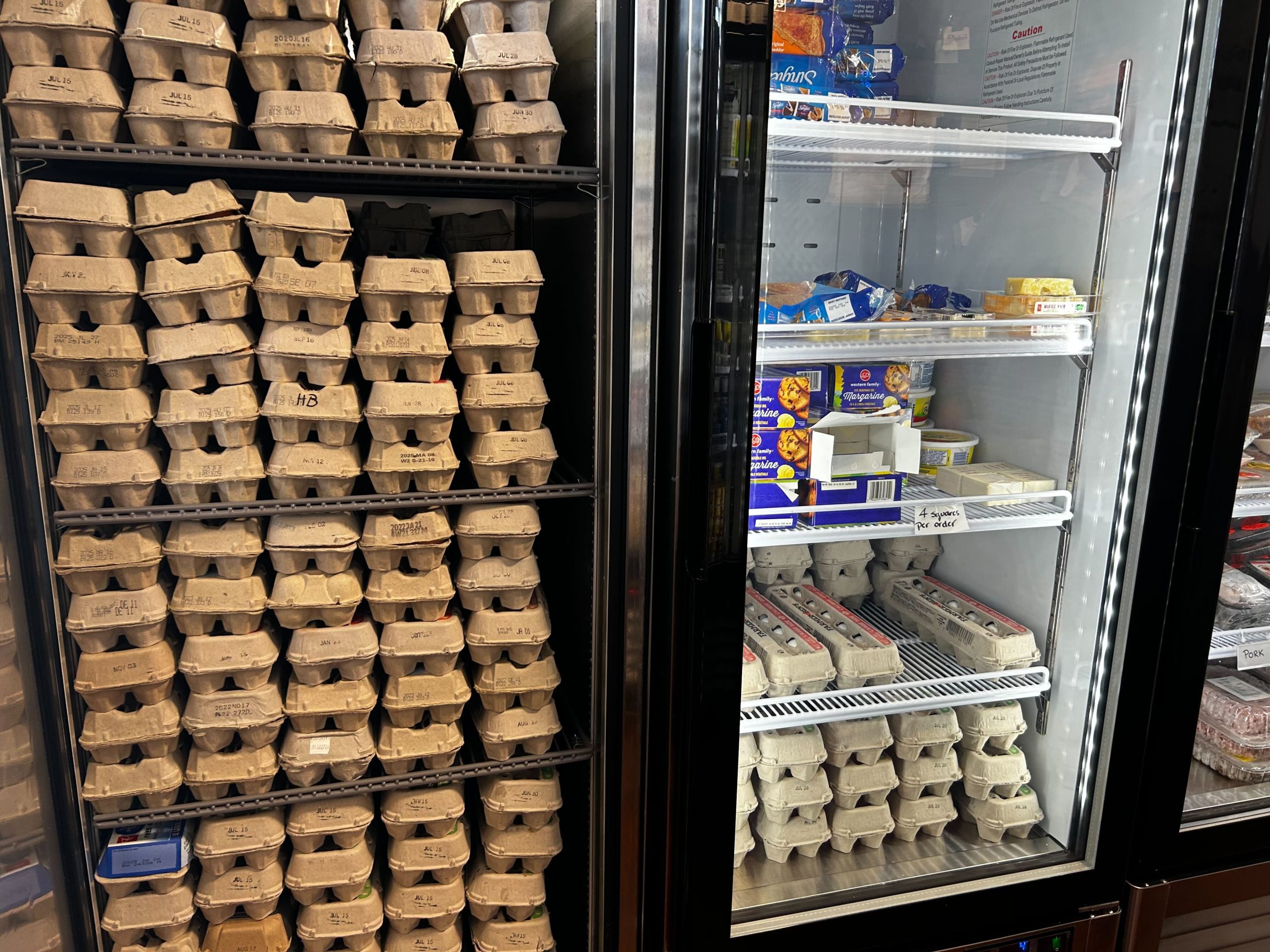 A fridge filled with eggs recovered by the CVBS, which will be used in its hamper program.