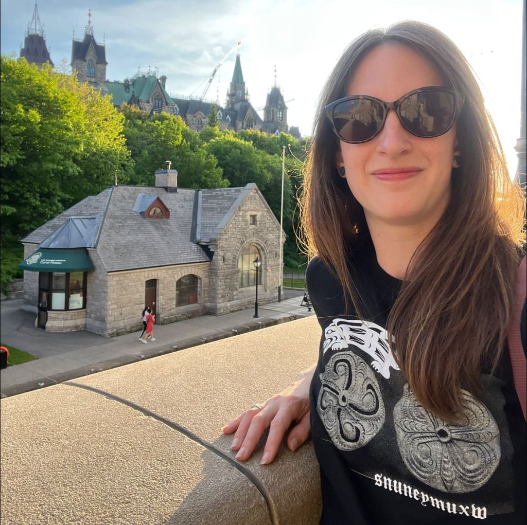Nanaimo Coun. Hillary Eastmure is pictured in Ottawa with the Parliament buildings in the background during her trip to the Federation of Canadian Municipalities convention in May where she met with Members of Parliament about issues the city is facing. Photo courtesy of Hilary Eastmure / Facebook.