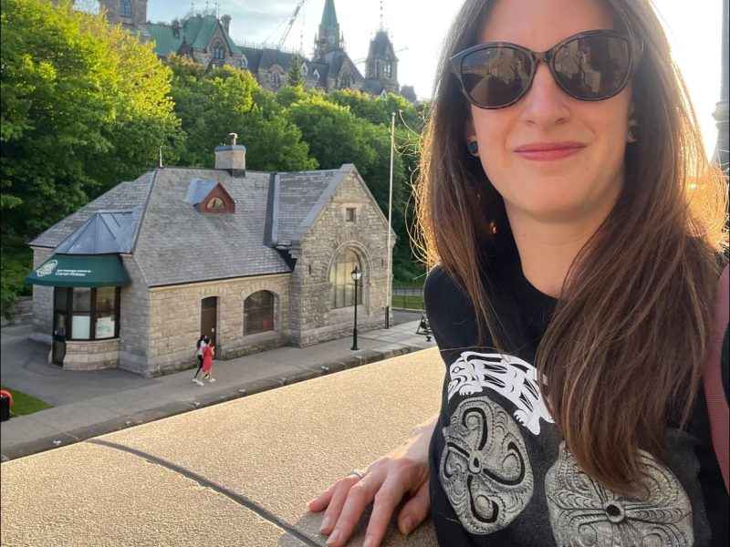 Nanaimo Coun. Hillary Eastmure is pictured in Ottawa with the Parliament buildings in the background during her trip to the Federation of Canadian Municipalities convention in May where she met with Members of Parliament about issues the city is facing. Photo courtesy of Hilary Eastmure / Facebook.