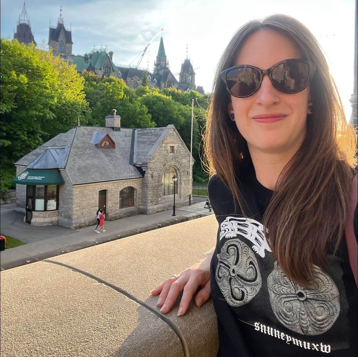 Nanaimo Coun. Hillary Eastmure is pictured in Ottawa with the Parliament buildings in the background during her trip to the Federation of Canadian Municipalities convention in May where she met with Members of Parliament about issues the city is facing. Photo courtesy of Hilary Eastmure / Facebook.