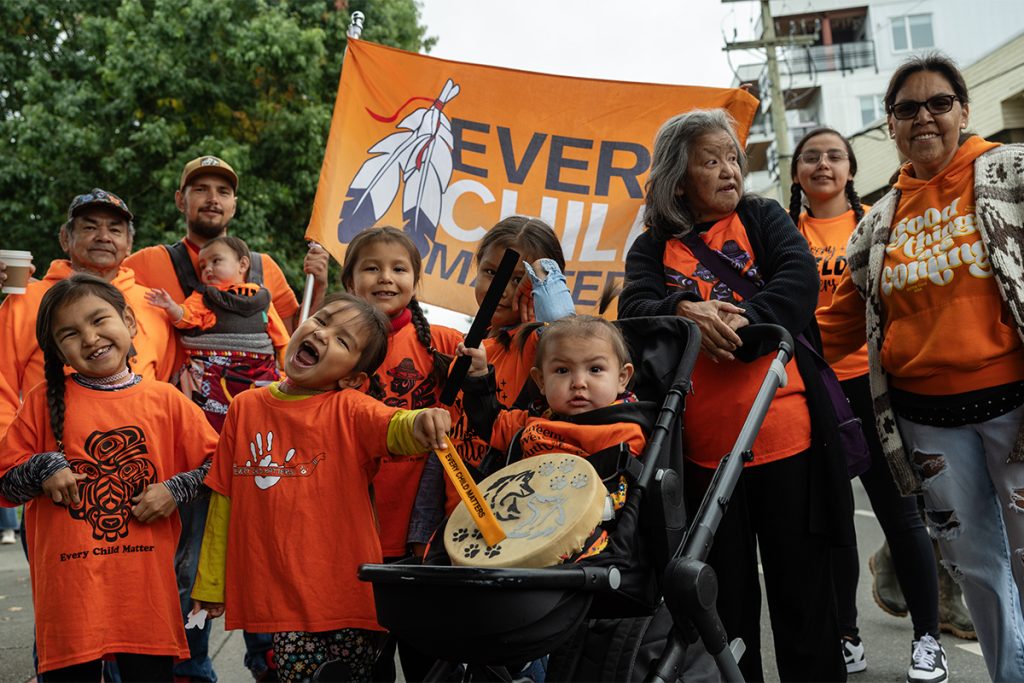 The Lang family pose for a photo at the Every Child Matters March in Duncan, B.C. on Sept. 30, 2025. Photo by Mick Sweetman / The Discourse.