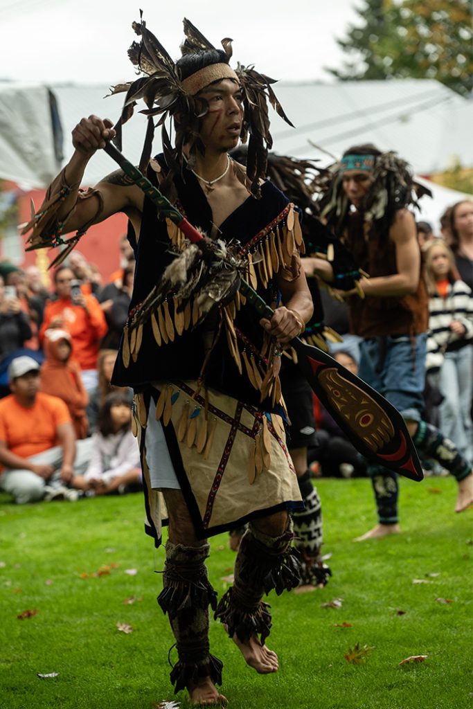 Isiah Shlamuxuthut Baker performs as part of the Tzinquaw dancers at the Every Child Matters event in Duncan on Sept. 30, 2025. Photo by Mick Sweetman / The Discourse.