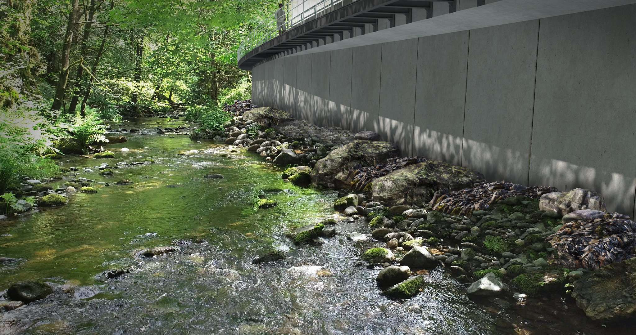 A artist rendering of a retaining wall and cantilever structure on the Malahat Highway Improvement Project.