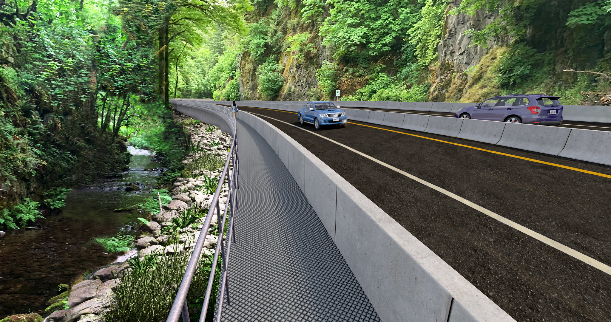 A rendering of the media and active transportation walk way.