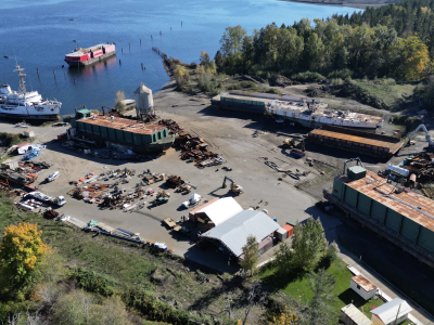 A still from a drone video of the Deep Water Recovery shipbreaking site in Union Bay