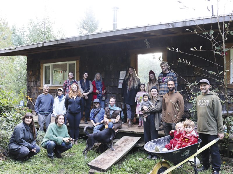 On Oct.19, Island Trustees Susan Yates and Tobi Elliott, along with Gabriola Chamber of Commerce executive Director Erin Udal accompanied the property owner, residents and members of the public for a tour of homes under Do Not Occupy notices at 750 South Rd. on Gabriola Island. Photo courtesy of Hope Lompe, Local Journalism Initiative reporter / Gabriola Sounder.