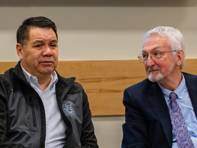 Snuneymuxw Chief Micheal Wyse and Nanaimo Mayor Leonard Krog announced a proposed change to the city’s boundary that will allow people living on Snuneymuxw reserves the right to vote in city council elections. Photo courtesy of the City of Nanaimo.
