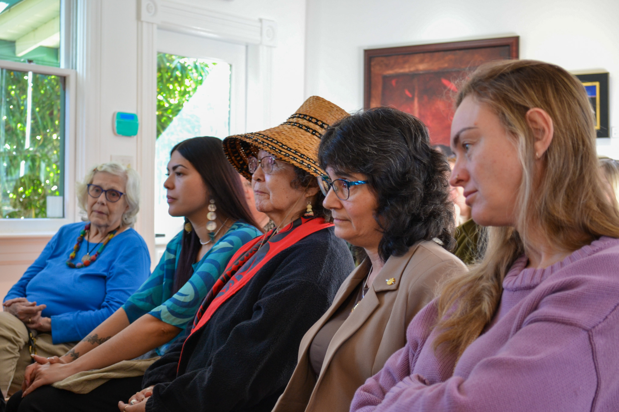 Cowichan Tribes Chief Cindy Daniels (centre left) and Cowichan Valley MLA Debra Toporowski (centre right) spoke at a Cowichan Valley International Women's Day event.