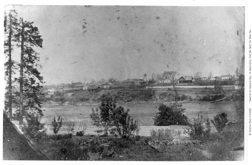 A black and white image of Fort Victoria from BC Archives