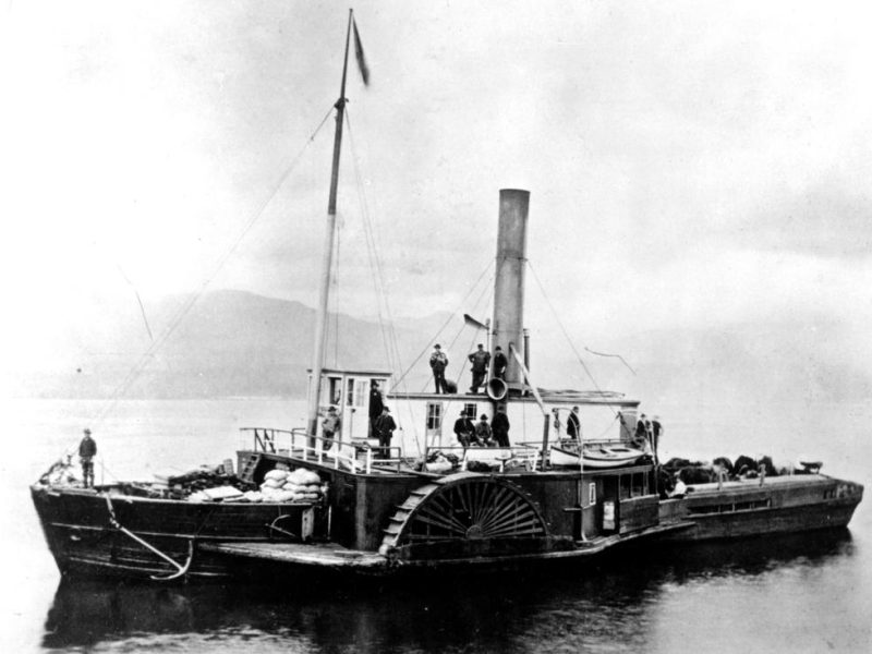 A black and white image of the ship that Thomas Quamtany worked on. His story is a part of Cowichan history.
