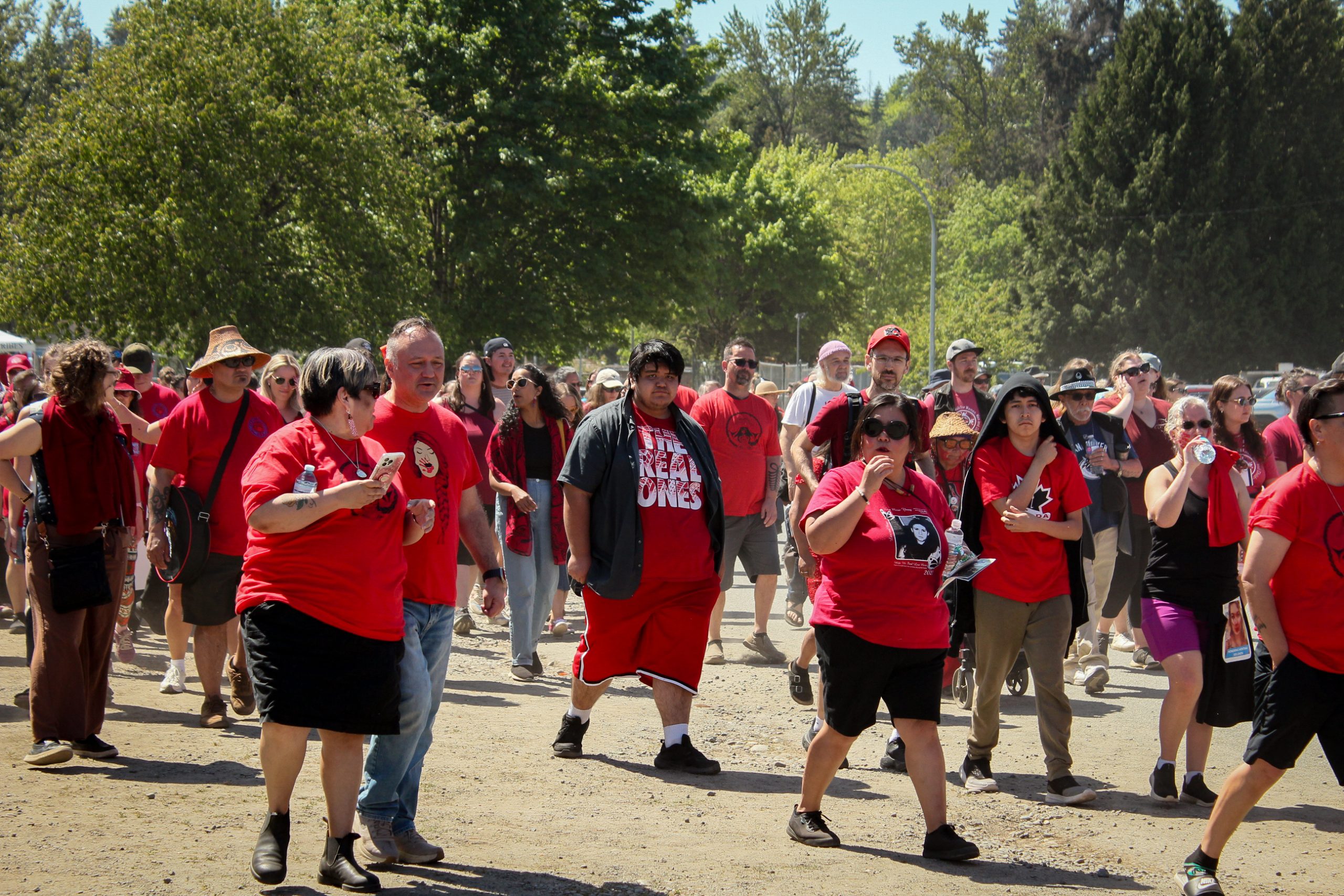 More than 100 people gathered near Duncan to honour Red Dress Day on May 5.