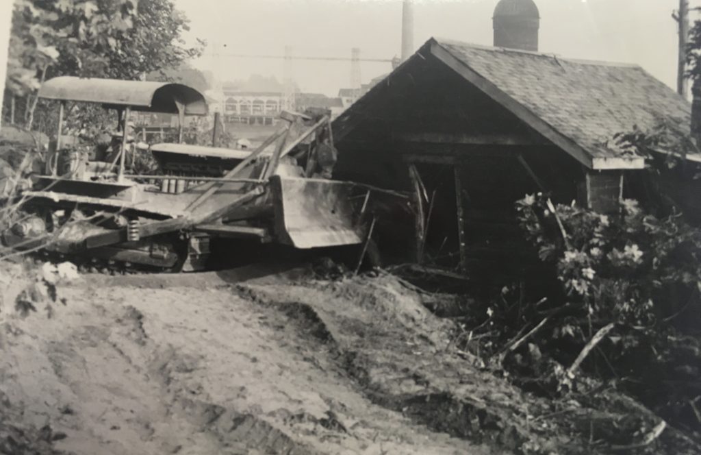 A photograph of the destruction of Okada Camp held by the Chemainus Valley Museum.