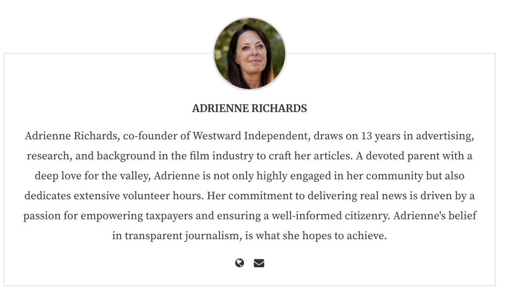 A screenshot of Adrienne Richards author bio